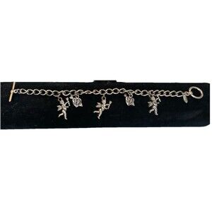 Premier Designs Cherub Angel Heart Silver Tone Charm Bracelet 7” Toggle Clasp